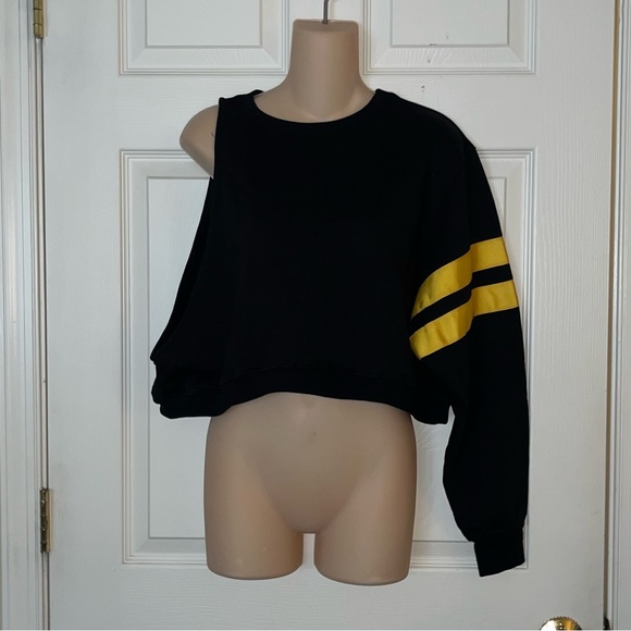 LF Black Yellow Sleeveless Oversized Cropped Sweatshirt Small - Picture 6 of 12